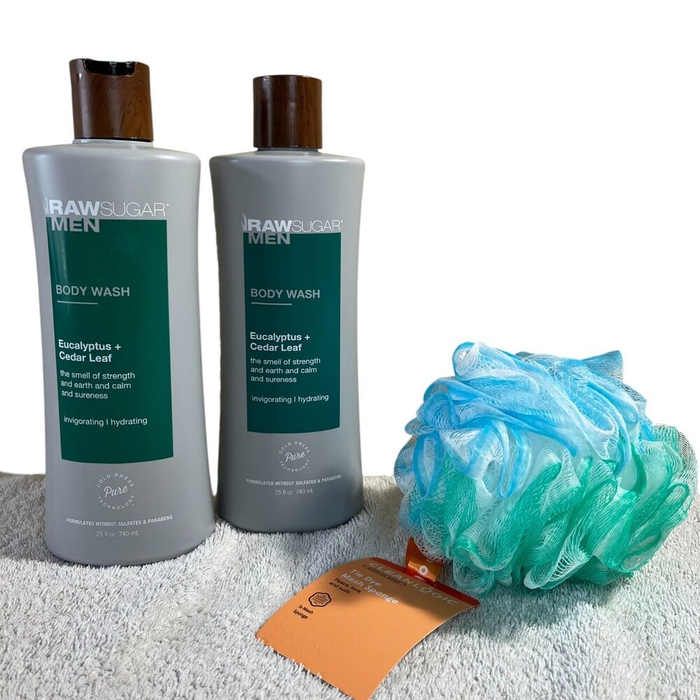 Raw Sugar Men Body Wash Eucalyptus + Cedar Leaf Bundle